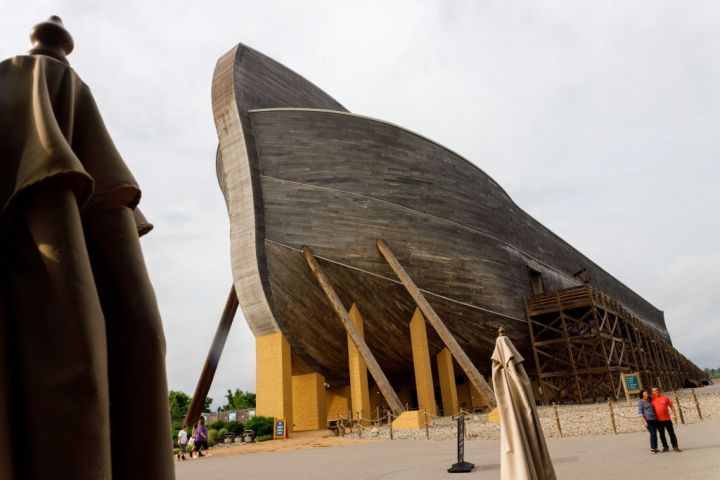 Visitors to Kenneth Ham's Ark Encounter pose for pictures in...