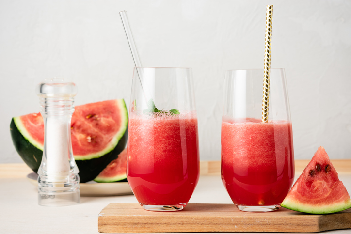 Two glasses of watermelon Agua fresca drink.
