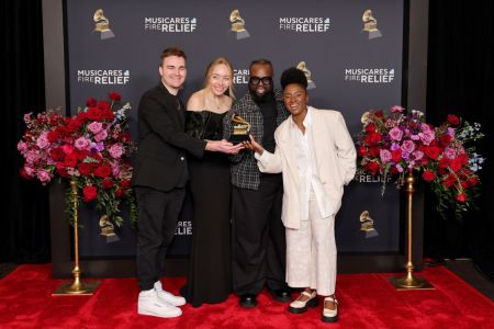 Music collaborators Taylor Agan, Kellie Gamble, Lloyd Nicks & Jess Russ accept award for CeCe Winans/"That's My King."